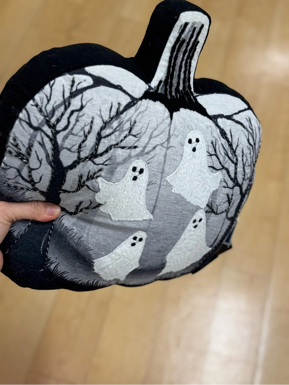 Cynthia Rowley Gray & White Ghost Pumpkin Throw Pillow